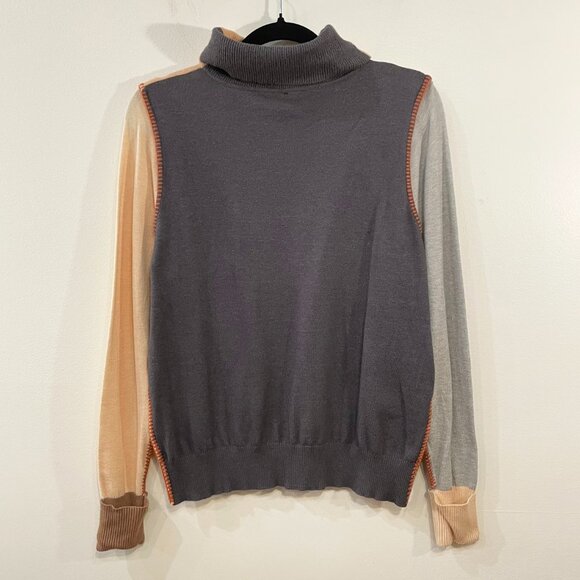 Vtg Y2K Aaeda Colorblock Blanket Stitch Turtleneck Sweater Medium - Picture 2 of 6